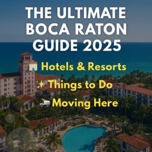 Featured blog image with text The Ultimate Boca Raton Guide 2025 Hotels Resorts Things to Do Moving Here, with Boca Raton resort and ocean in the background